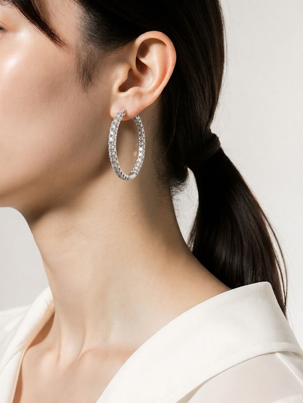 Silver Crystal Hoop Earrings - Women Jewelry